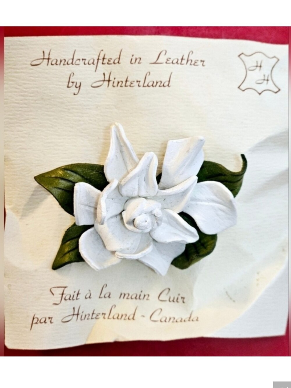 Vintage 1950s Handmade Tooled Leather Flower Brooch